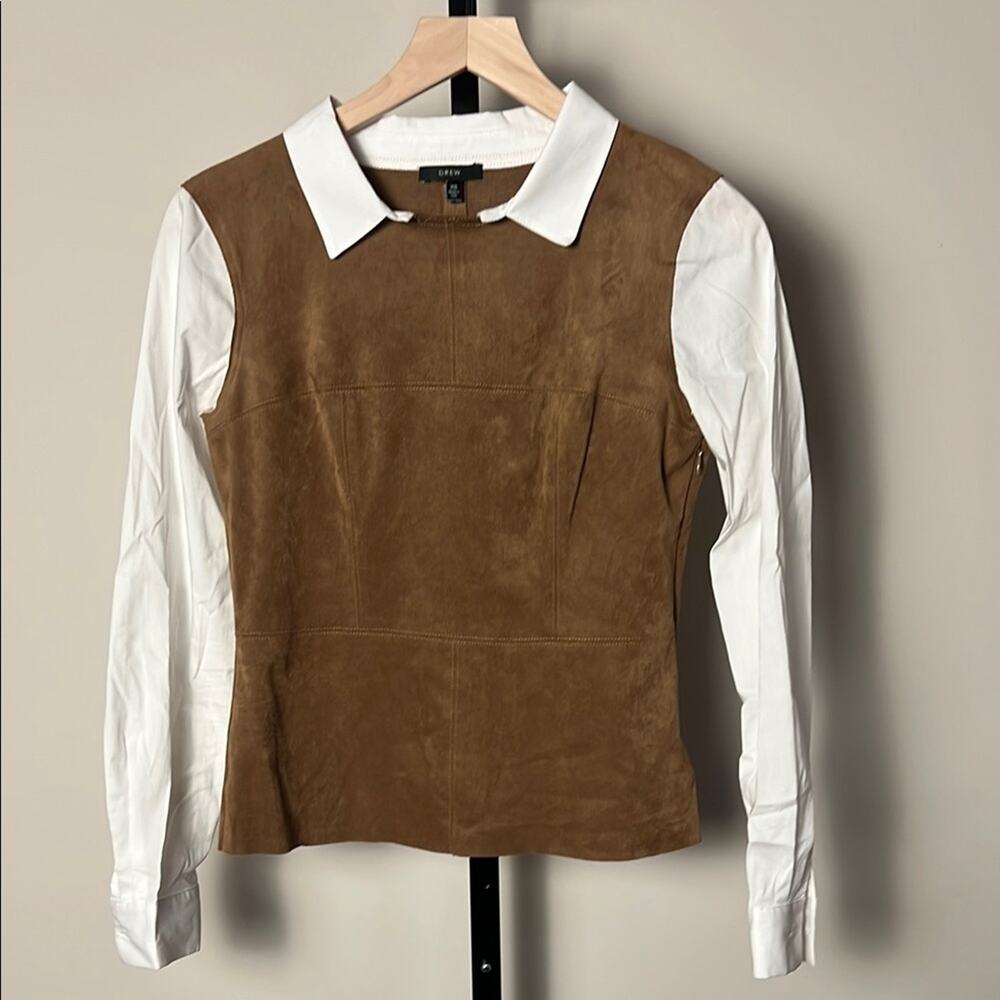 Drew Faux Vest Suede and White Long Sleeve Top Size XS